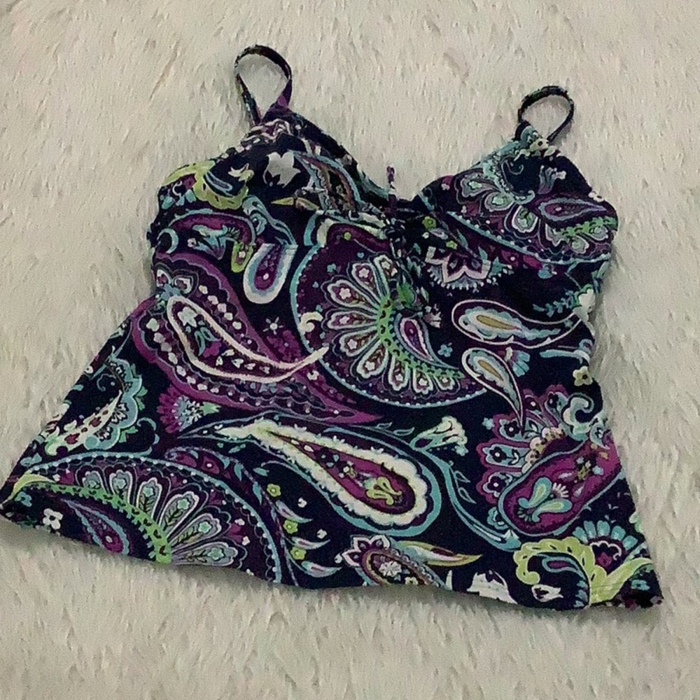 Lands end women’s paisley floral purple built in bra swim top size 8